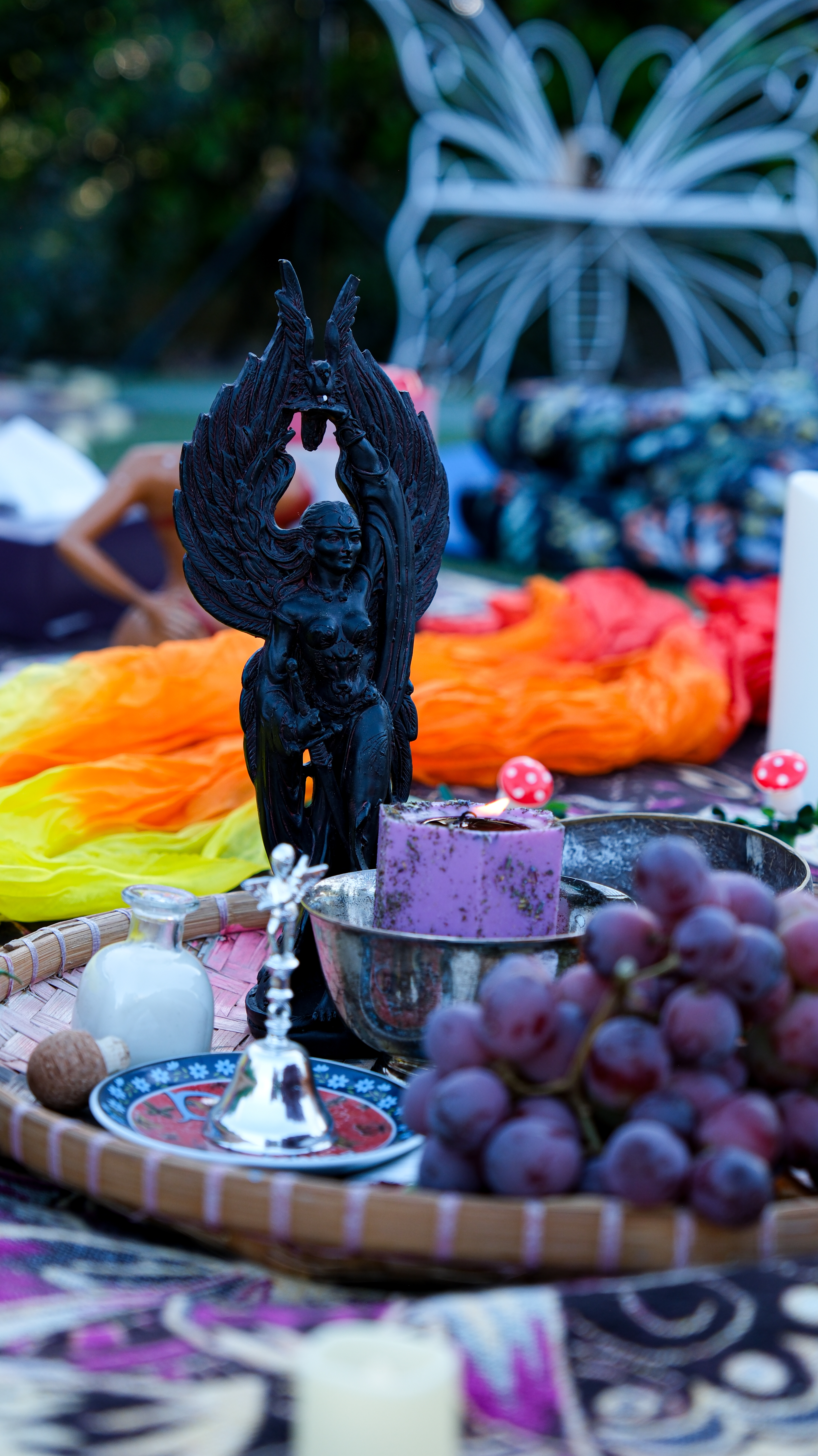 Sacred altar with goddess figure and offerings