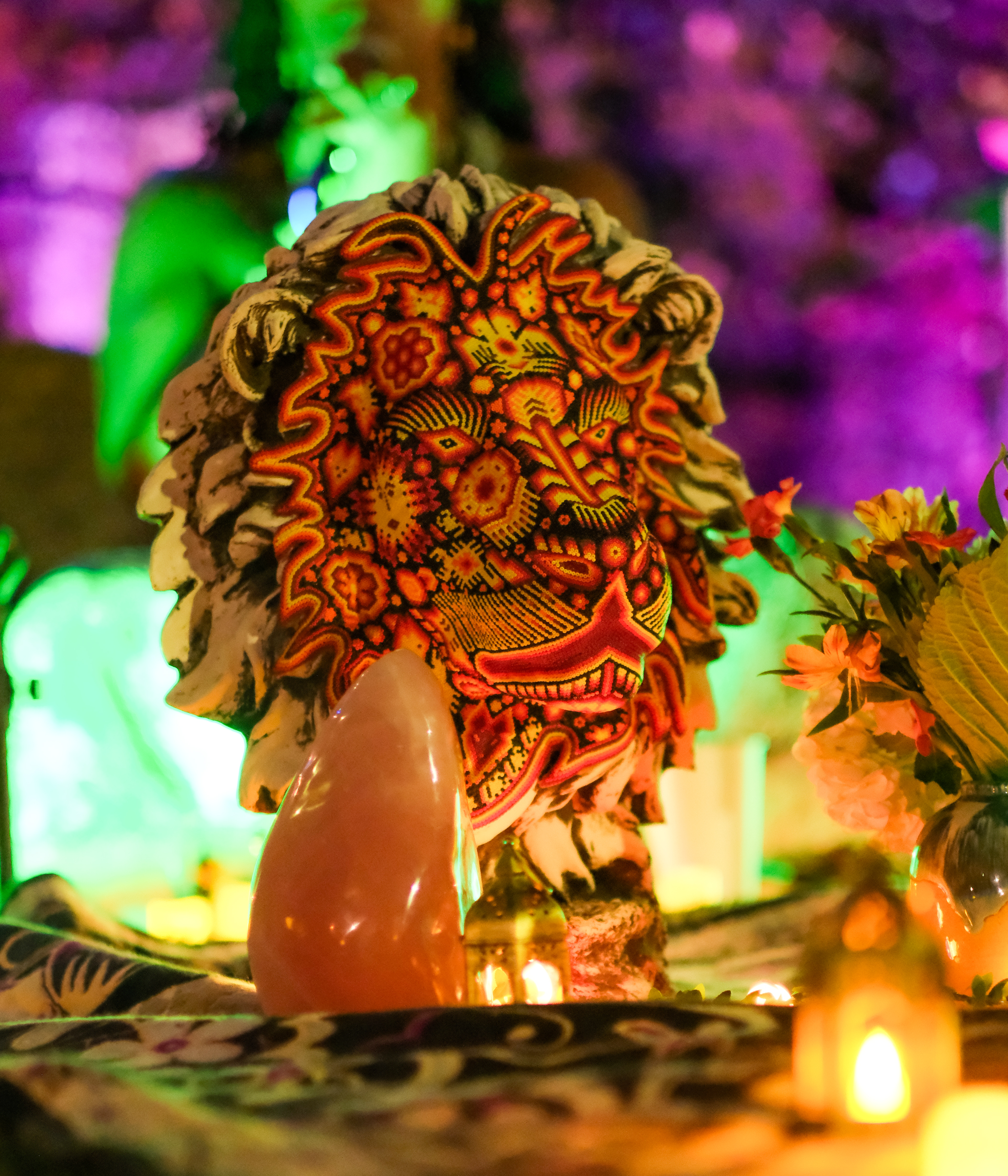 Sacred altar with ceremonial lion figure